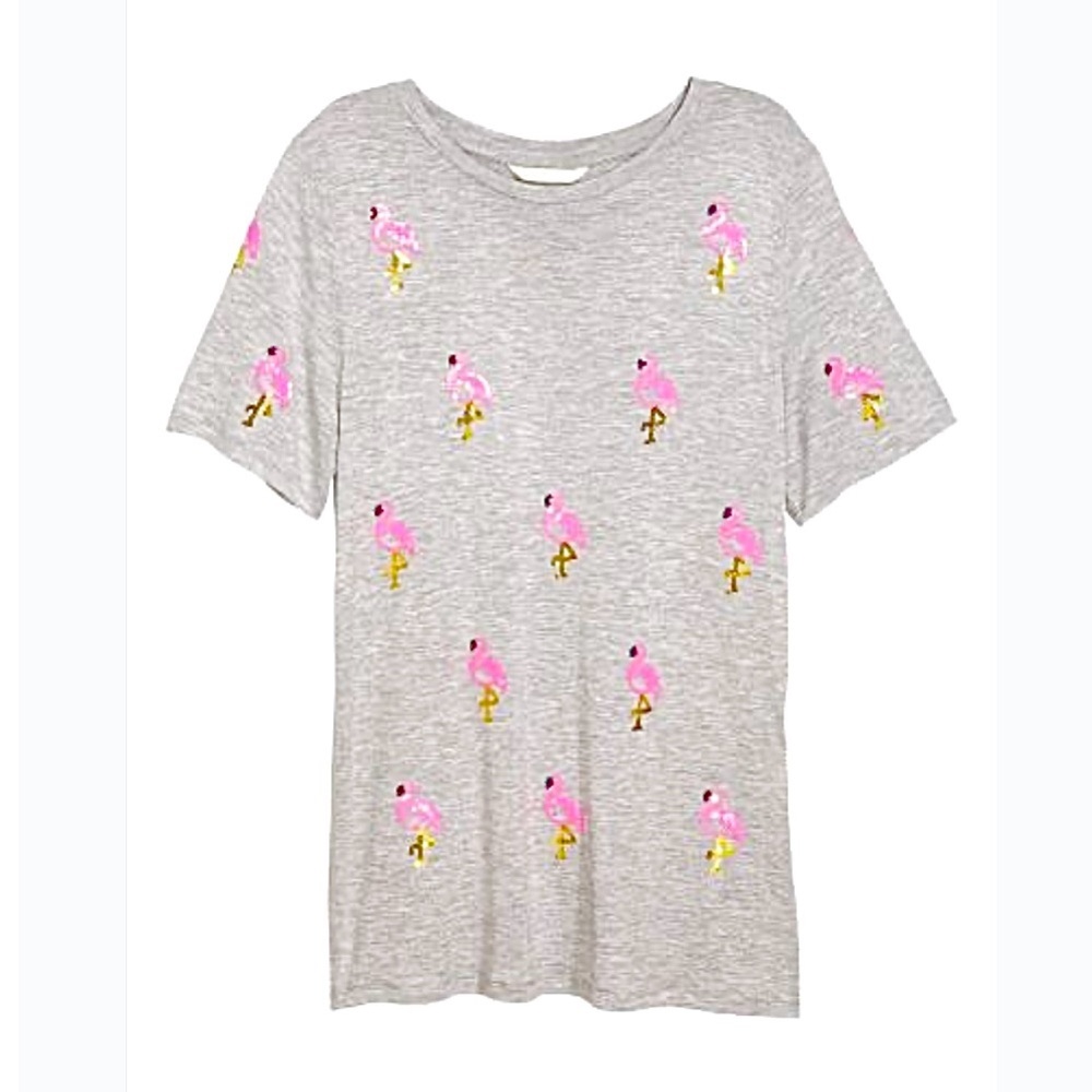 H&M grey pink flamingo t-shirt